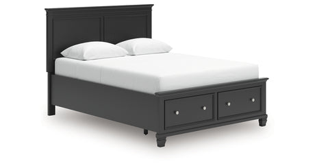 Lanolee Queen Panel Storage Bed with Mirrored Dresser and Nightstand in Black from Ashley - Luna Furniture