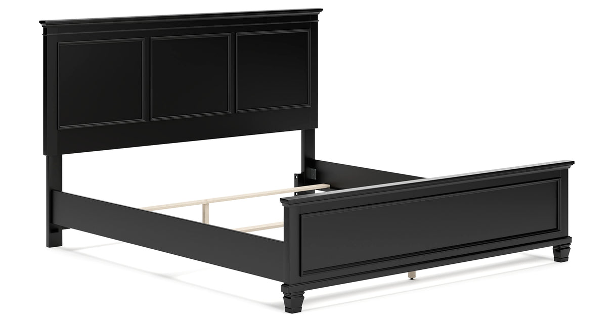 Lanolee California King Panel Bed with Mirrored Dresser in Black from Ashley Furniture - Luna Furniture