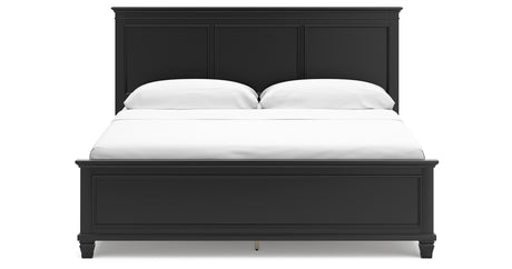 Lanolee California King Panel Bed with Mirrored Dresser and Chest in Black from Ashley - Luna Furniture