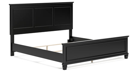 Lanolee King Panel Bed with Mirrored Dresser in Black from Ashley - Luna Furniture
