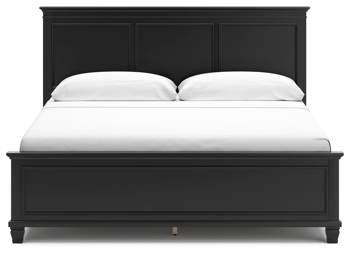 Lanolee King Panel Bed with Mirrored Dresser in Black from Ashley Furniture - Luna Furniture