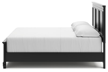 Lanolee King Panel Bed with Mirrored Dresser, Chest and 2 Nightstands in Black from Ashley - Luna Furniture