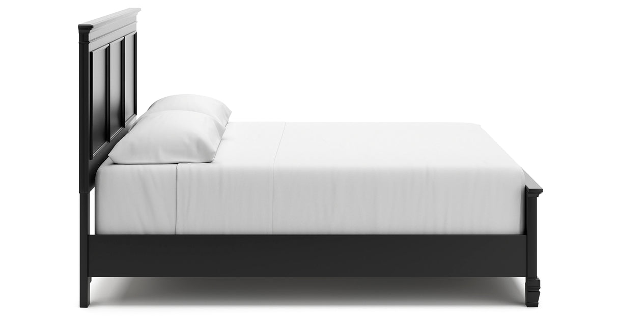 Lanolee King Panel Bed with Mirrored Dresser, Chest and 2 Nightstands in Black from Ashley Furniture - Luna Furniture