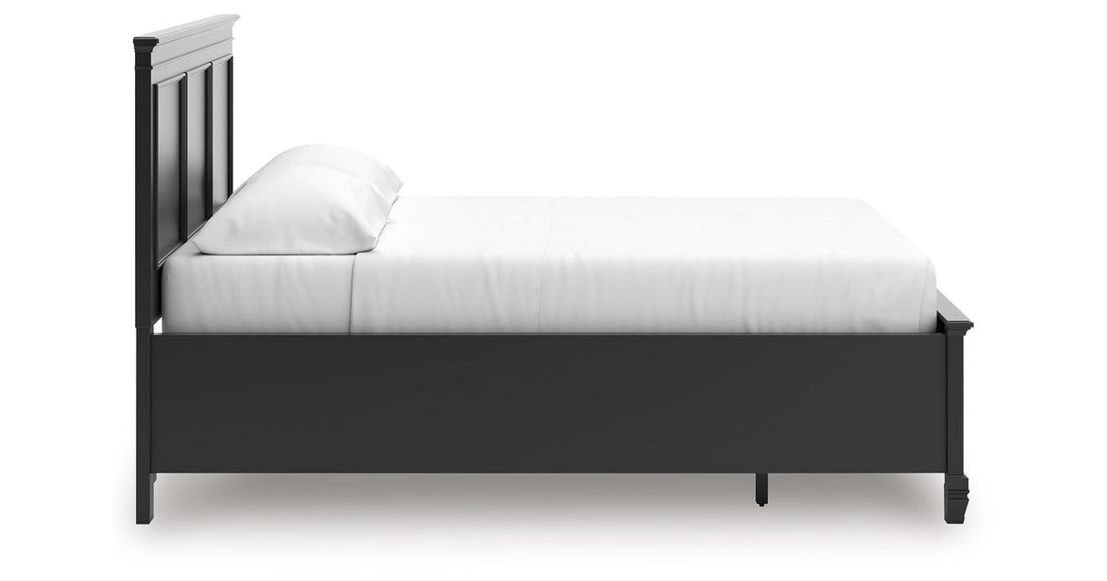 Lanolee California King Panel Storage Bed with Mirrored Dresser and Nightstand in Black from Ashley - Luna Furniture