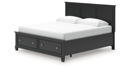 Lanolee King Panel Storage Bed with Mirrored Dresser in Black from Ashley - Luna Furniture