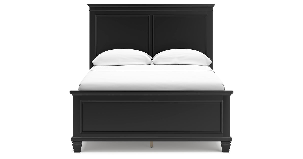 Lanolee Full Panel Bed with Mirrored Dresser and 2 Nightstands in Black from Ashley - Luna Furniture