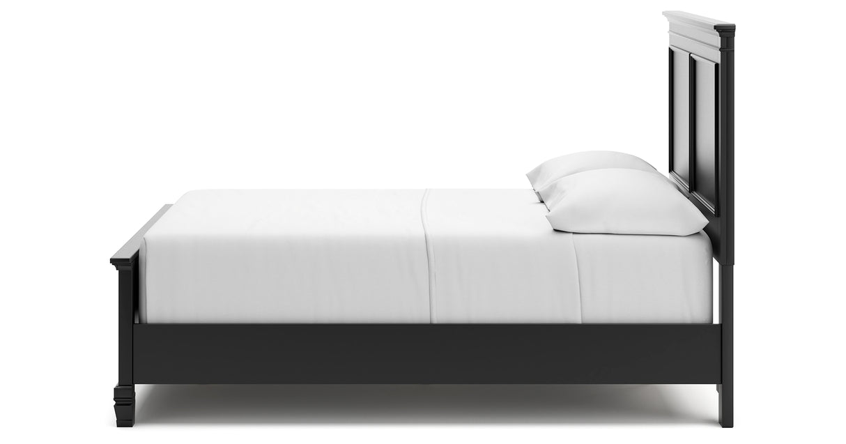 Lanolee Full Panel Bed with Mirrored Dresser, Chest and 2 Nightstands in Black from Ashley - Luna Furniture