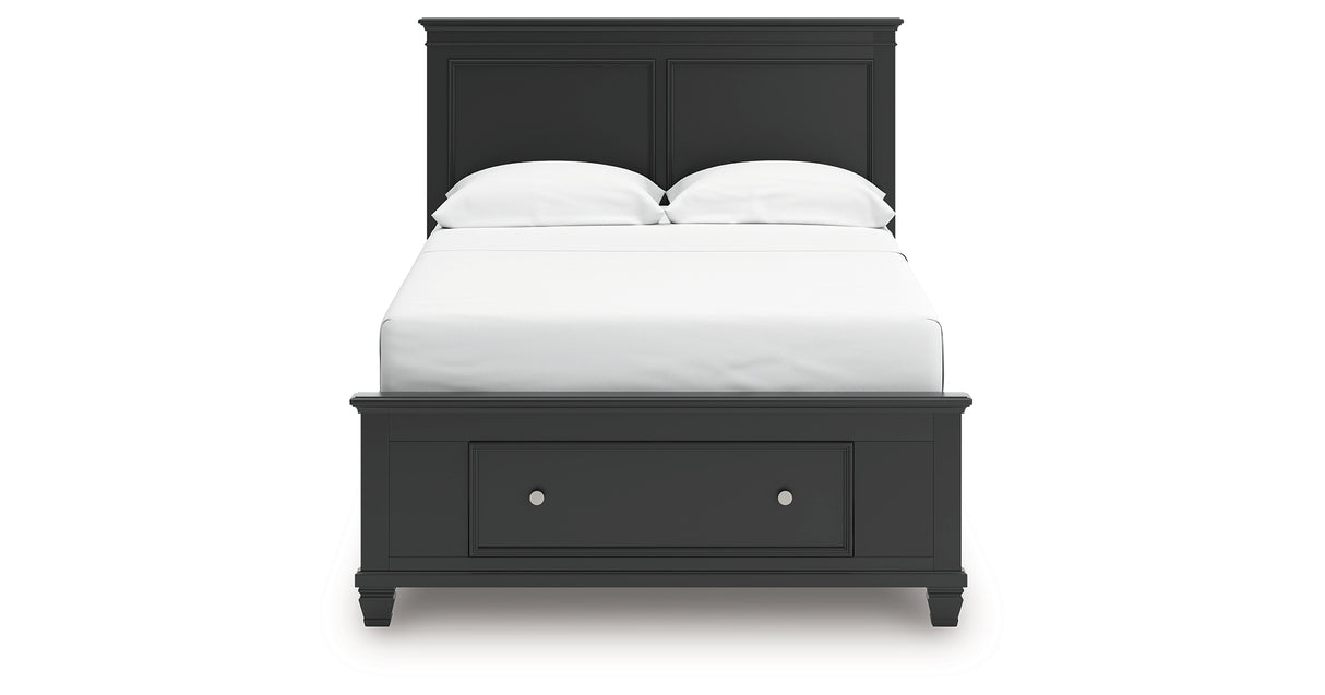 Lanolee Full Panel Storage Bed with Mirrored Dresser and Nightstand in Black from Ashley Furniture - Luna Furniture