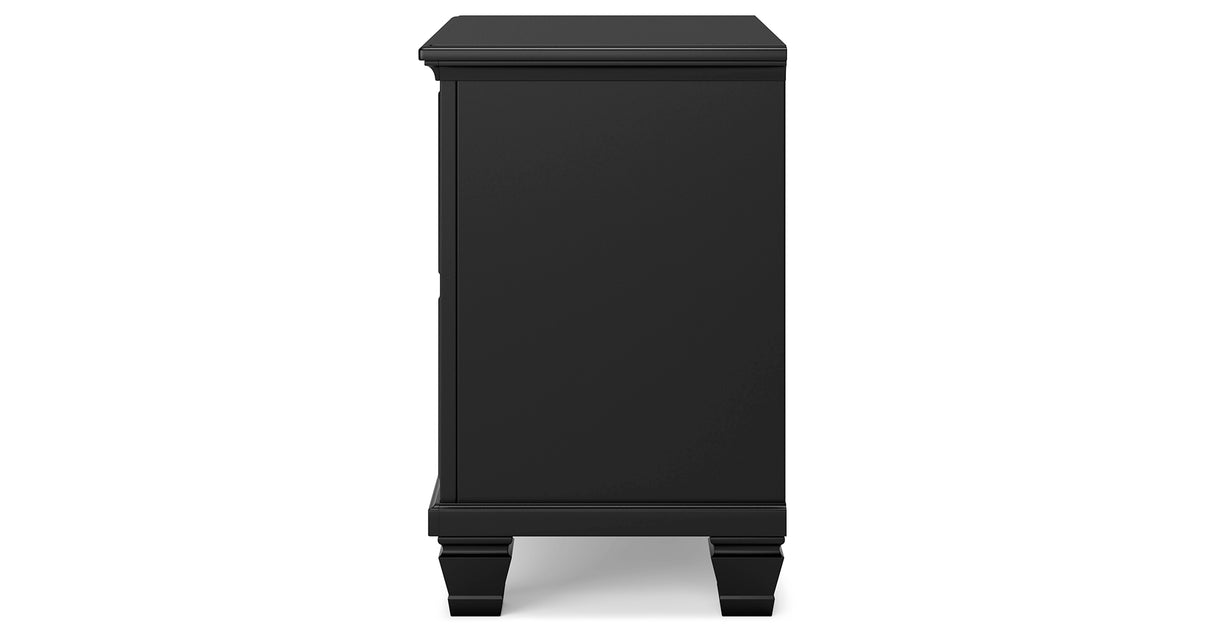 Lanolee Twin Panel Bed with Mirrored Dresser and Nightstand in Black from Ashley Furniture - Luna Furniture
