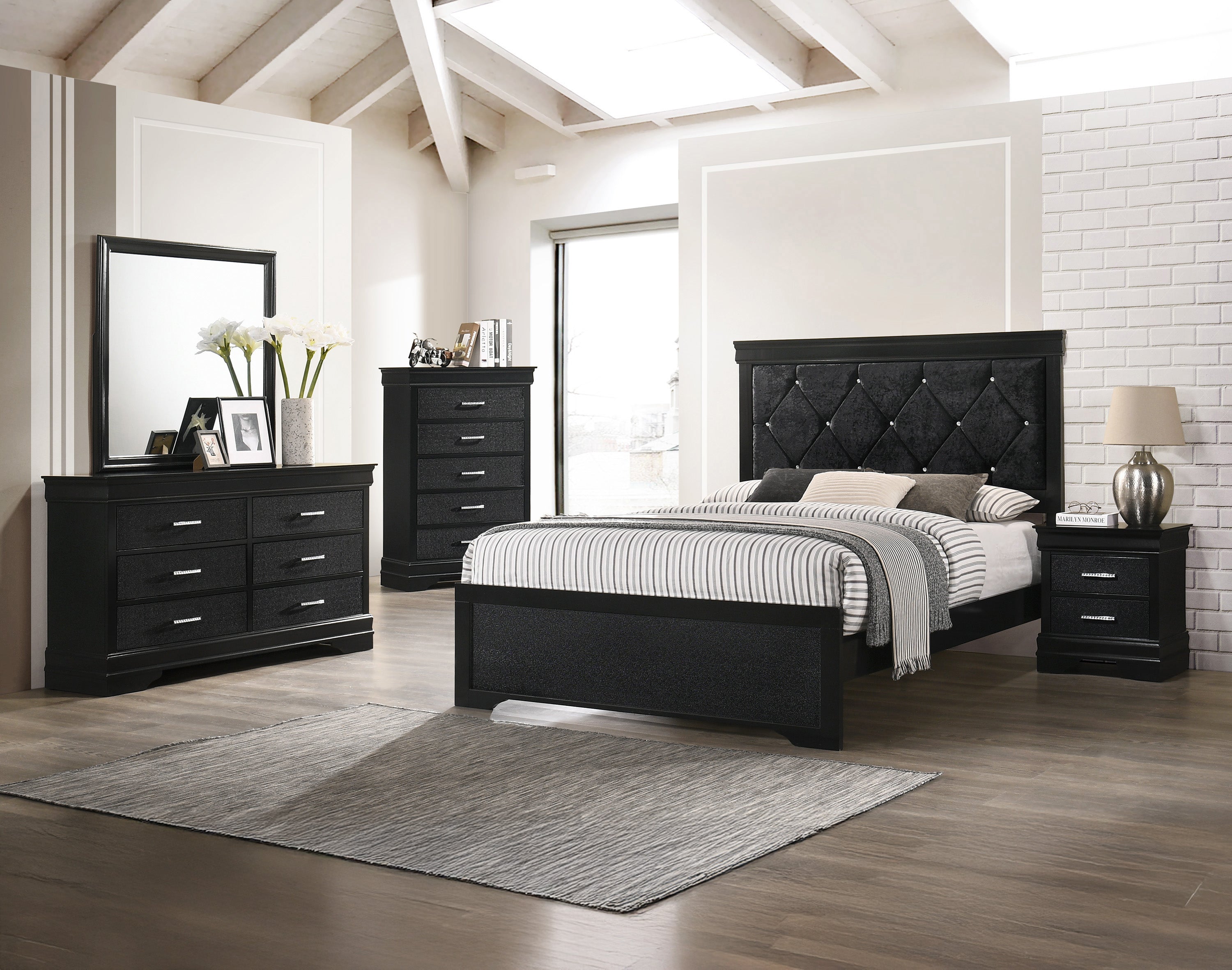 Amalia Black Upholstered Panel Bedroom Set - Luna Furniture