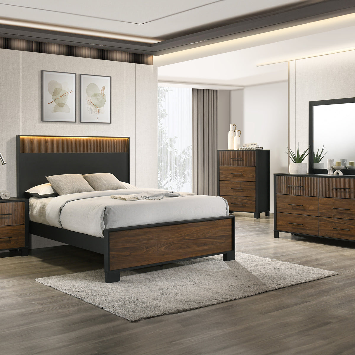 Crown Mark Cadence Black LED Panel Bedroom Set - Luna Furniture