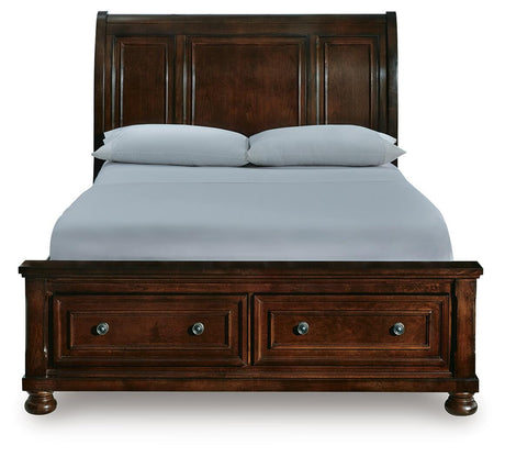 Porter Rustic Brown Queen Sleigh Storage Platform Bed, Dresser and Mirror from Ashley - Luna Furniture