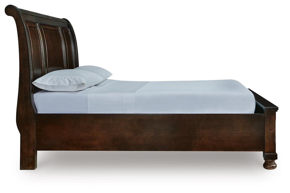Porter Rustic Brown Queen Sleigh Storage Platform Bed, Dresser and Mirror from Ashley - Luna Furniture