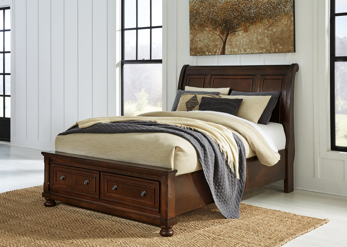 Porter Rustic Brown Queen Sleigh Storage Platform Bed, Dresser and Mirror from Ashley - Luna Furniture