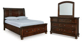Porter Rustic Brown Queen Sleigh Storage Platform Bed, Dresser and Mirror from Ashley - Luna Furniture