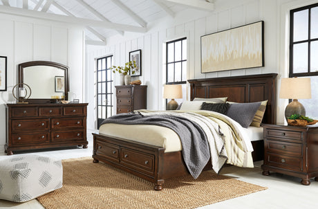 Porter Rustic Brown King Panel Bed, Dresser, Mirror, Chest and Nightstand from Ashley Furniture - Luna Furniture