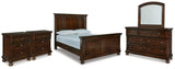 Porter Rustic Brown Queen Panel Bed, Dresser, Mirror and 2 Nightstands from Ashley Furniture - Luna Furniture