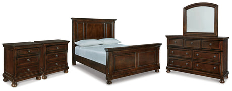 Porter Rustic Brown Queen Panel Bed, Dresser, Mirror and 2 Nightstands from Ashley - Luna Furniture