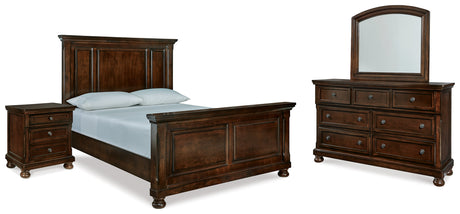 Porter Rustic Brown Queen Panel Bed, Dresser, Mirror and Nightstand from Ashley - Luna Furniture