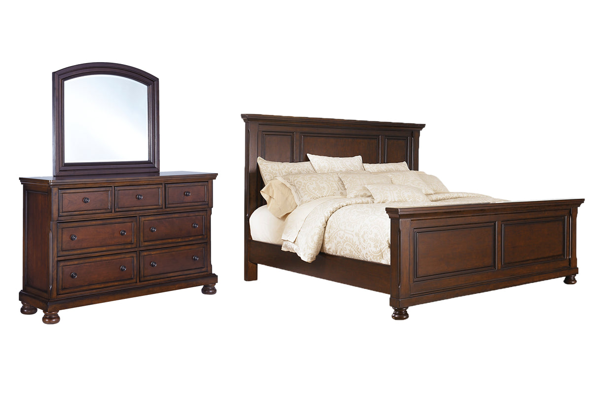 Porter Rustic Brown California King Panel Bed, Dresser and Mirror from Ashley - Luna Furniture