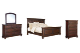 Porter Rustic Brown King Panel Bed with Mirrored Dresser and Chest from Ashley - Luna Furniture