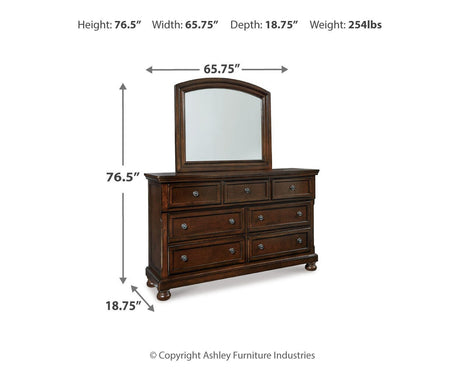 Porter Rustic Brown King Panel Bed with Mirrored Dresser and 2 Nightstands from Ashley - Luna Furniture