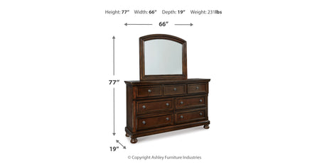 Porter California King Panel Bed with Mirrored Dresser, Chest and 2 Nightstands in Rustic Brown from Ashley - Luna Furniture