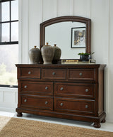 Porter California King Panel Bed with Mirrored Dresser and Chest in Rustic Brown from Ashley Furniture - Luna Furniture