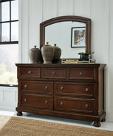 Porter California King Panel Bed with Mirrored Dresser, Chest and 2 Nightstands in Rustic Brown from Ashley Furniture - Luna Furniture