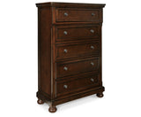 Porter California King Panel Bed with Mirrored Dresser, Chest and 2 Nightstands in Rustic Brown from Ashley Furniture - Luna Furniture