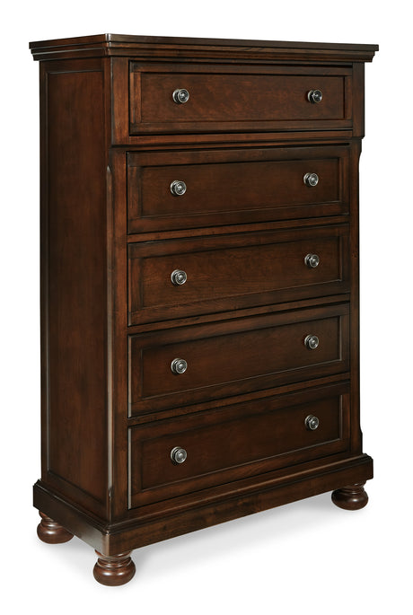 Porter Rustic Brown Sleigh Storage Platform Bedroom Set with 2 Footboard Drawers from Ashley - Luna Furniture