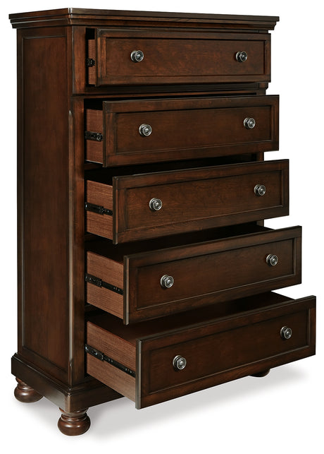 Porter Rustic Brown Queen Panel Bed, Dresser, Mirror and Nightstand from Ashley - Luna Furniture