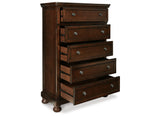 Porter California King Panel Bed with Mirrored Dresser, Chest and 2 Nightstands in Rustic Brown from Ashley Furniture - Luna Furniture