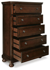 Porter California King Panel Bed with Mirrored Dresser and Chest in Rustic Brown from Ashley Furniture - Luna Furniture
