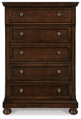 Porter California King Panel Bed with Mirrored Dresser, Chest and 2 Nightstands in Rustic Brown from Ashley Furniture - Luna Furniture