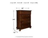 Porter Queen Panel Bed with Mirrored Dresser and Chest in Rustic Brown from Ashley - Luna Furniture