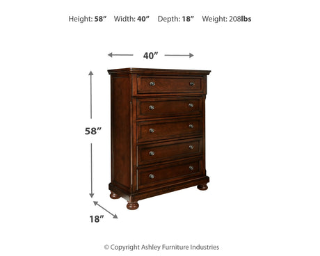 Porter Rustic Brown King Panel Bed with Mirrored Dresser and Chest from Ashley - Luna Furniture