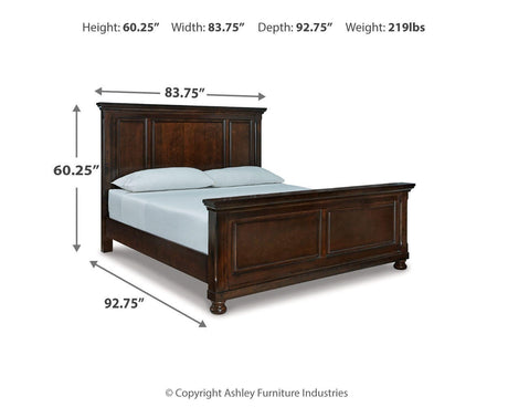 Porter California King Panel Bed with Mirrored Dresser in Rustic Brown from Ashley - Luna Furniture