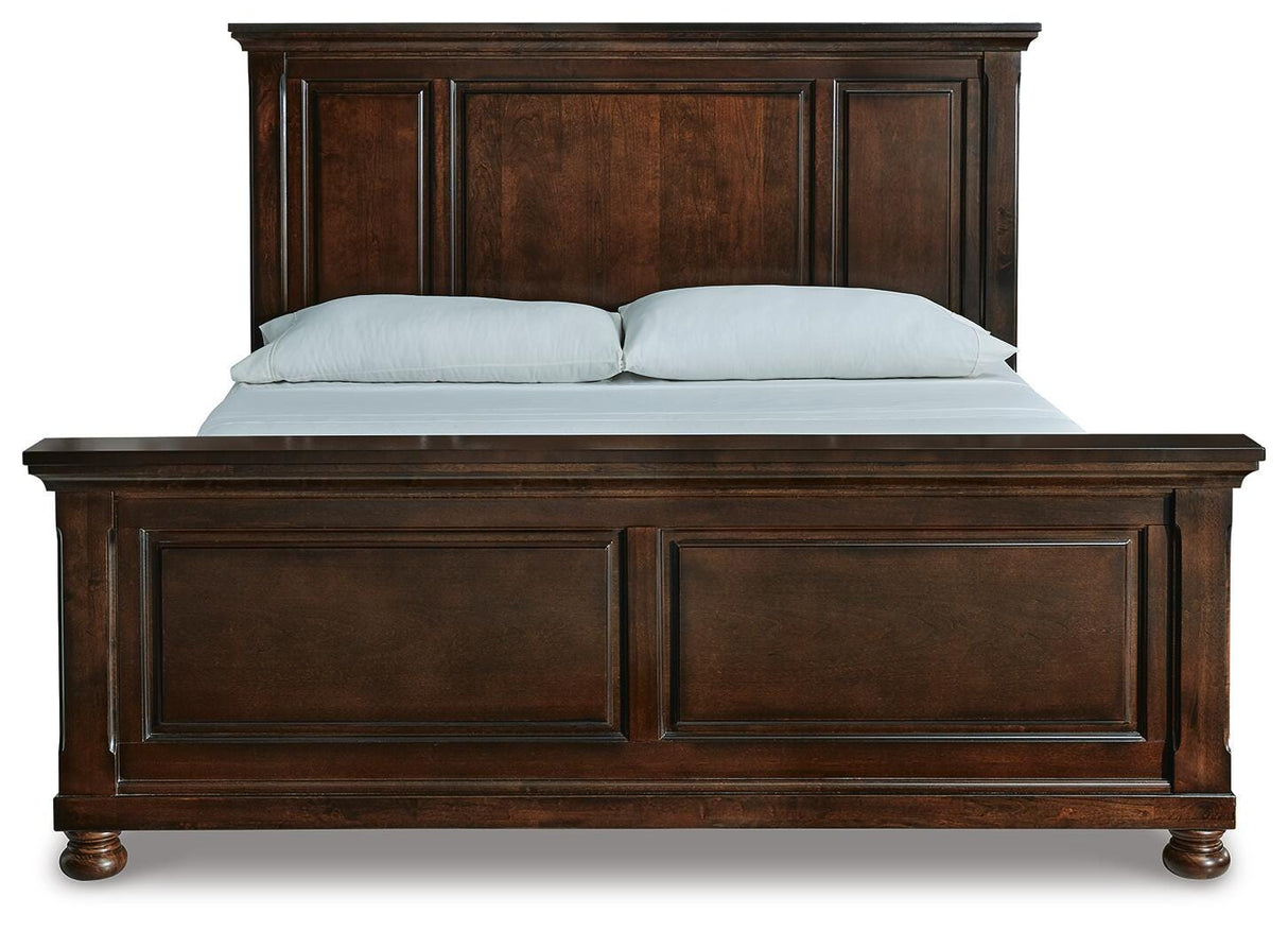 Porter California King Panel Bed with Mirrored Dresser and Chest in Rustic Brown from Ashley Furniture - Luna Furniture