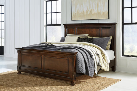 Porter California King Panel Bed with Mirrored Dresser and Chest in Rustic Brown from Ashley - Luna Furniture