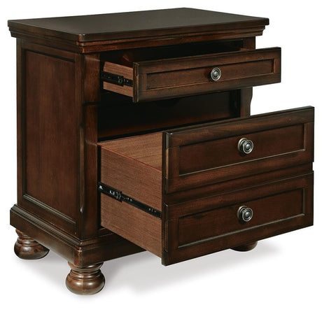 Porter California King Panel Bed with Mirrored Dresser, Chest and 2 Nightstands in Rustic Brown from Ashley Furniture - Luna Furniture