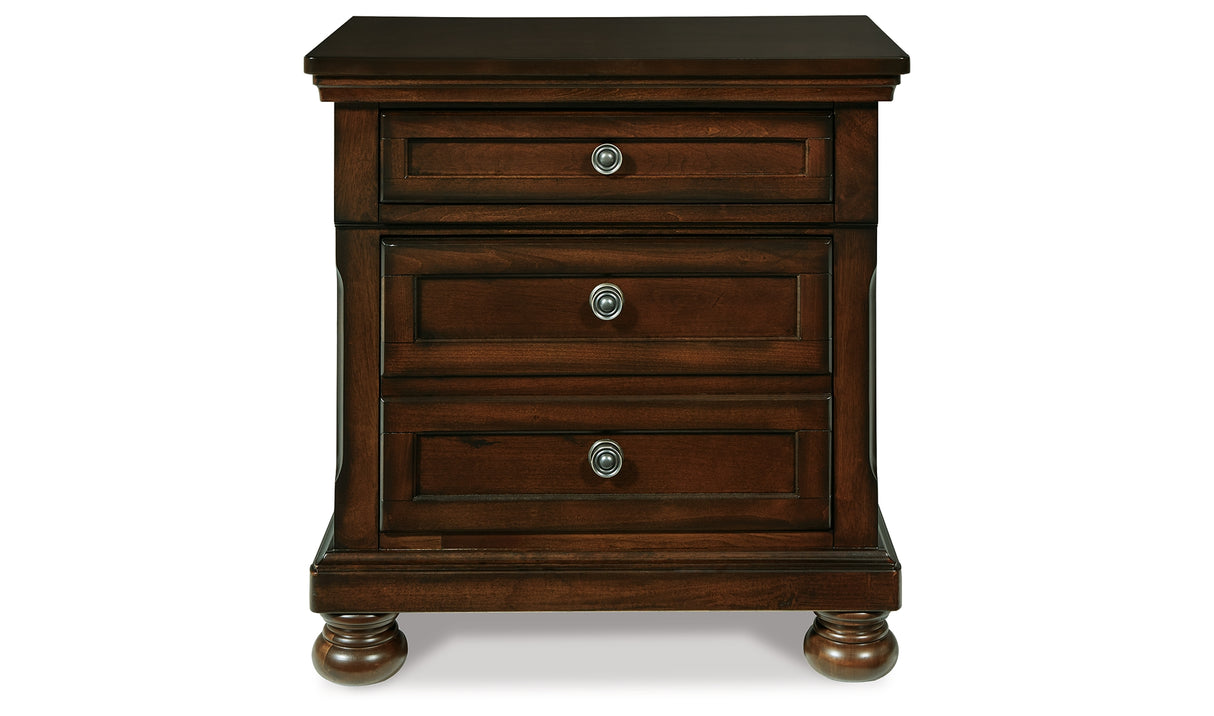 Porter California King Panel Bed with Mirrored Dresser, Chest and 2 Nightstands in Rustic Brown from Ashley Furniture - Luna Furniture