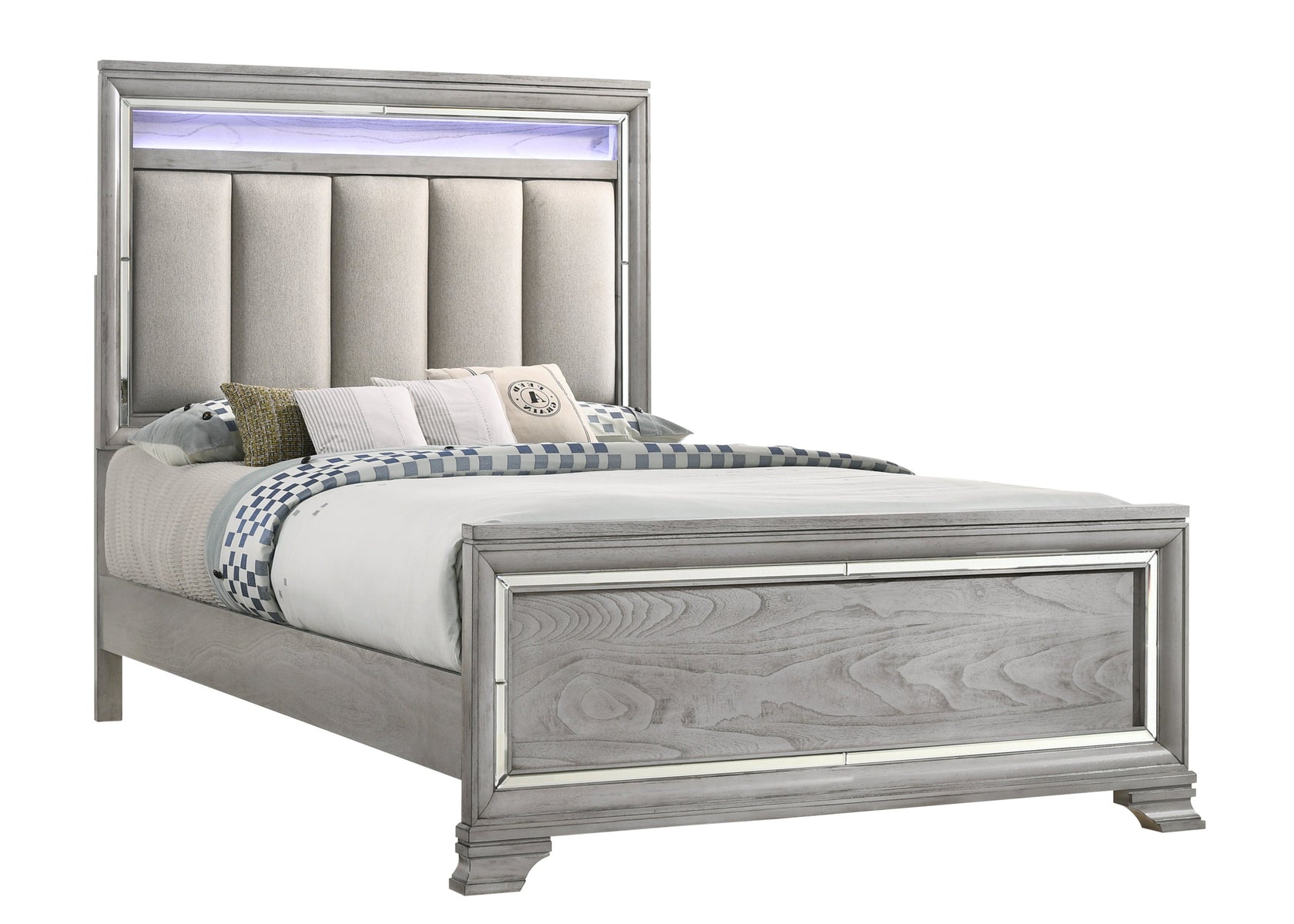 Vail Gray King LED Upholstered Panel Bed from Crown Mark - Luna Furniture