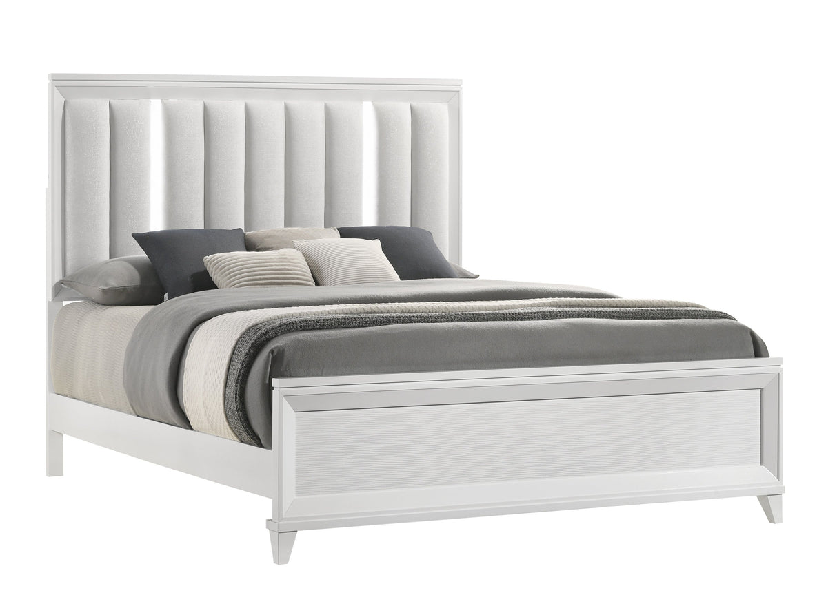 Cressida White King Upholstered LED Panel Bed from Crown Mark - Luna Furniture