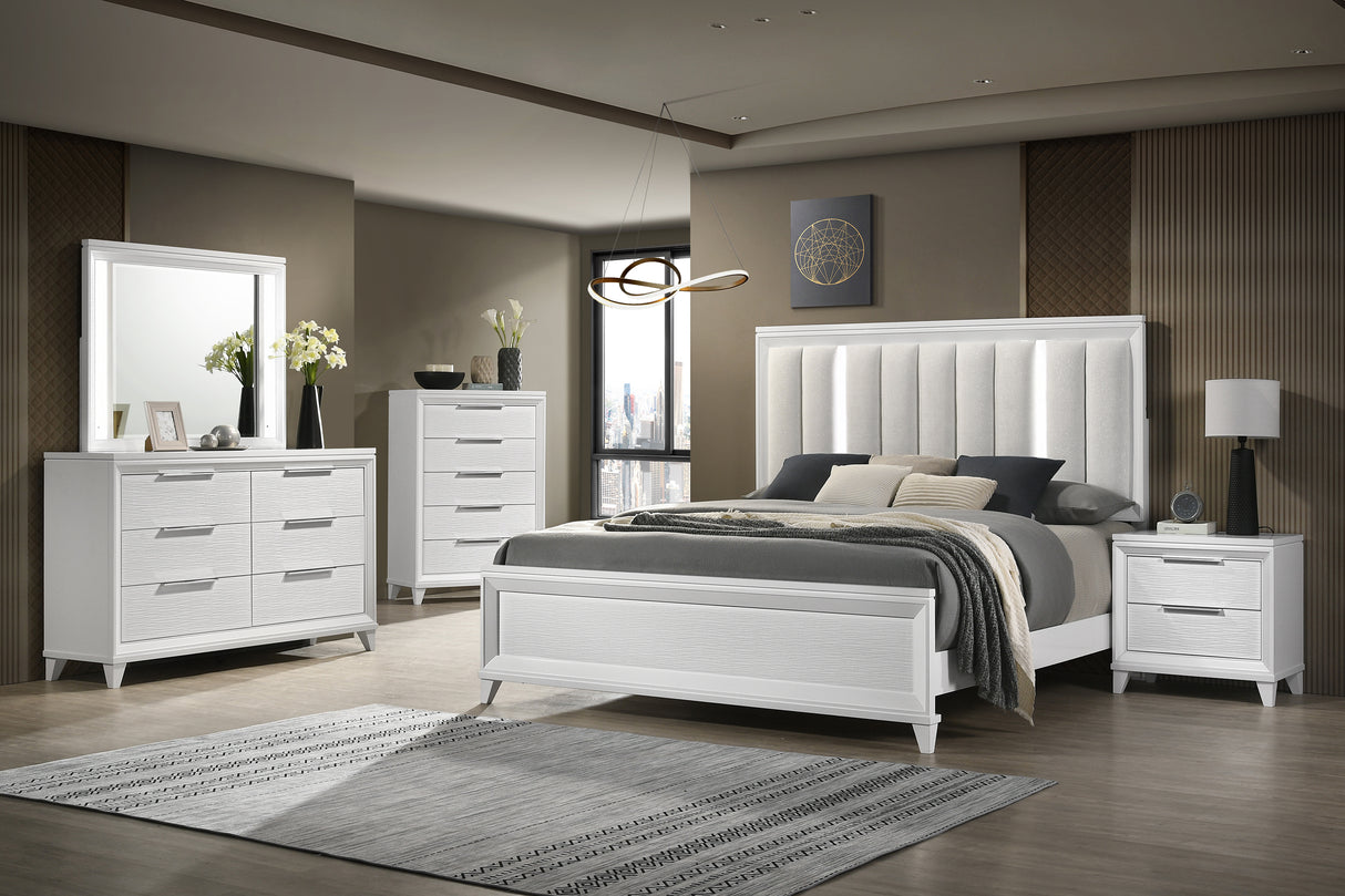 Cressida White Queen Upholstered LED Panel Bed from Crown Mark - Luna Furniture