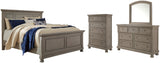 Lettner Light Gray Queen Panel Bed with Mirrored Dresser and 2 Nightstands from Ashley Furniture - Luna Furniture