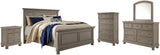 Lettner California King Panel Bed with Mirrored Dresser, Chest and Nightstand in Light Gray from Ashley Furniture - Luna Furniture