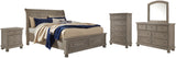 Lettner Light Gray King Sleigh Bed with 2 Storage Drawers with Mirrored Dresser, Chest and Nightstand from Ashley Furniture - Luna Furniture