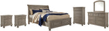 Lettner Light Gray California King Sleigh Bed with Mirrored Dresser, Chest and 2 Nightstands from Ashley Furniture - Luna Furniture