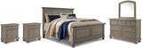 Lettner Light Gray Queen Panel Bed with Mirrored Dresser and 2 Nightstands from Ashley Furniture - Luna Furniture